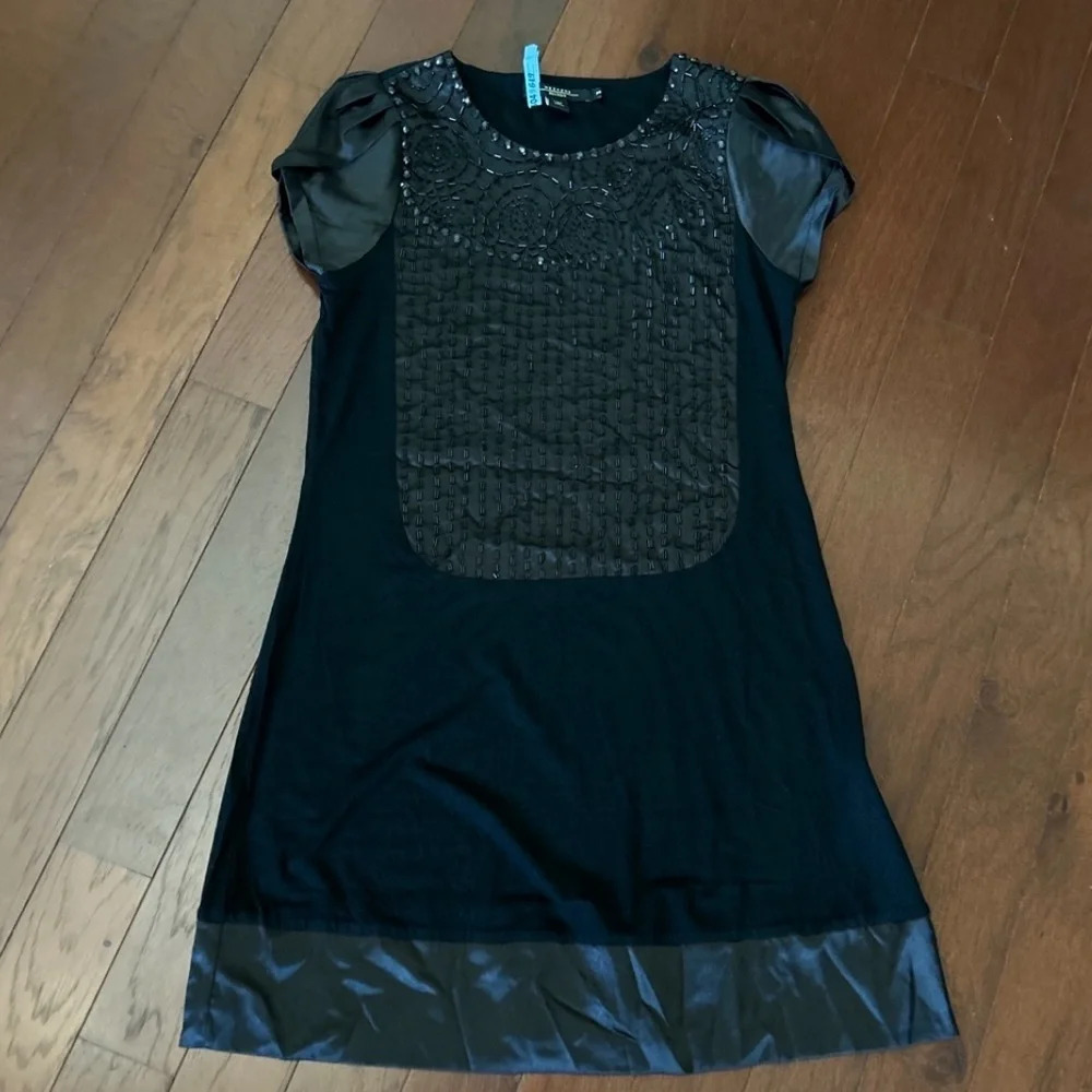Weekend MaxMara Black Mini Dress size M short sleeve 95% cotton holiday party - Picture 5 of 8